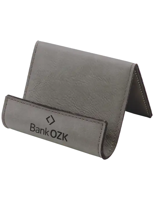 Grey Leatherette Card & Phone Holder w/Bank OZK Logo