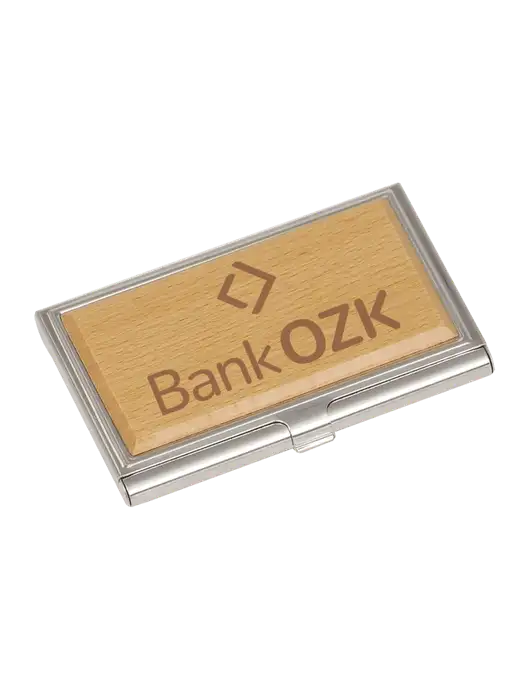 Wood & Silver Business Card Case w/Bank OZK Logo