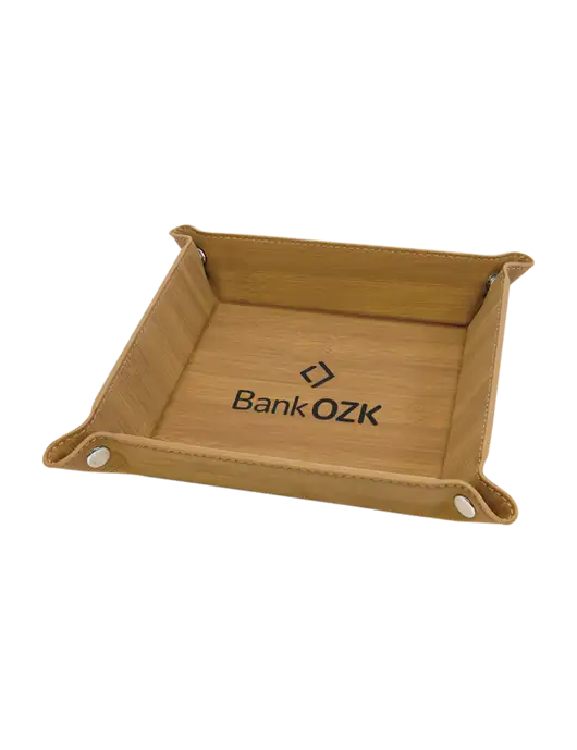 Bamboo Leatherette Valet Tray, 6 x 6 w/Bank OZK Logo