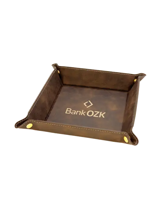 Rustic Leatherette Valet Tray, 6 x 6 w/Bank OZK Logo