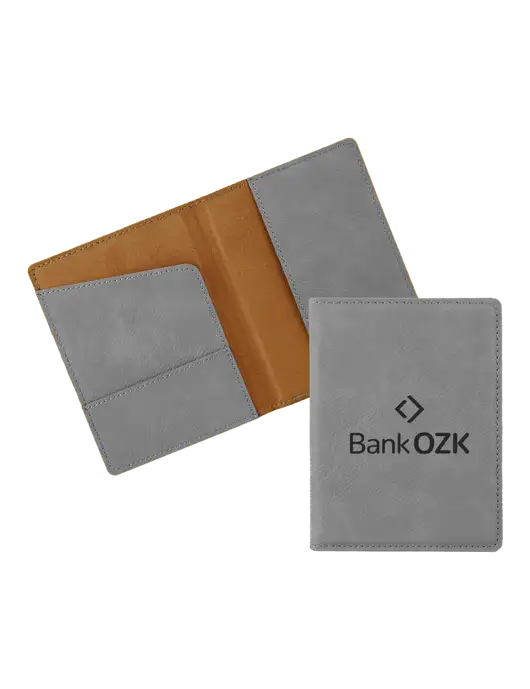 Grey Leatherette Passport Holder w/Bank OZK Logo