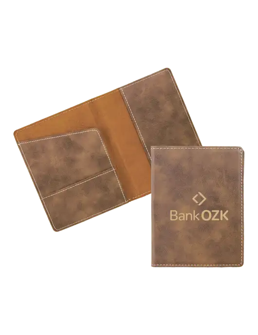 Rustic Leatherette Passport Holder w/Bank OZK Logo