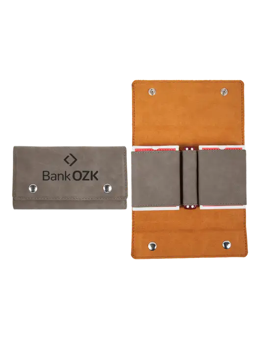 Grey Leatherette Card & Dice Set w/Bank OZK Logo