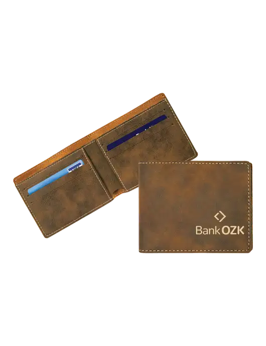 Rustic Leatherette Bifold Wallet w/Bank OZK Logo