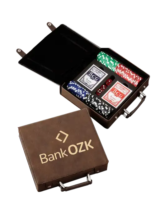 Rustic Leatherette 100 Chip Poker Set w/Bank OZK Logo