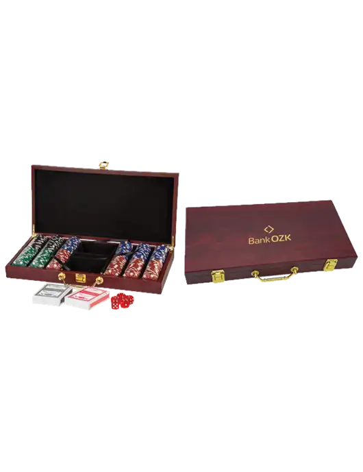 Rosewood Poker Set, 300 Chips w/Bank OZK Logo