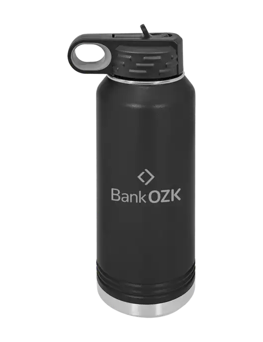 Polar Camel 32 oz Powder Coated Black Vacuum Insulated Water Bottle w/Bank OZK Logo
