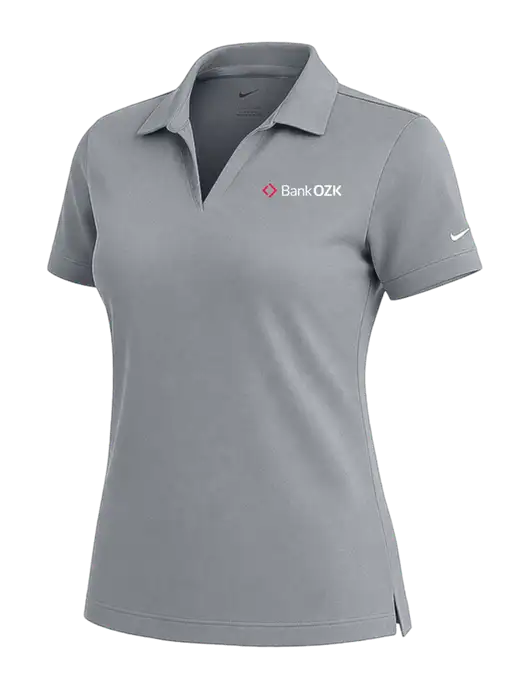 NIKE Medium Grey Womens Dri-Fit Micro Pique Polo w/Bank OZK Logo