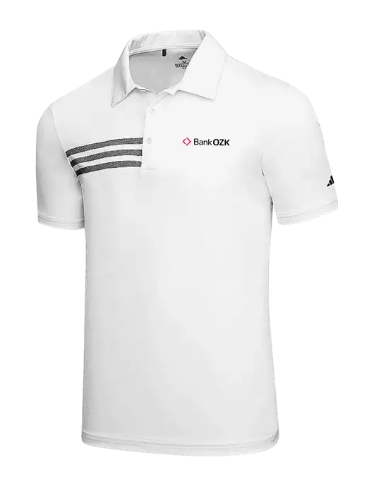 Adidas White 3 Stripes Chest Polo w/Bank OZK Logo