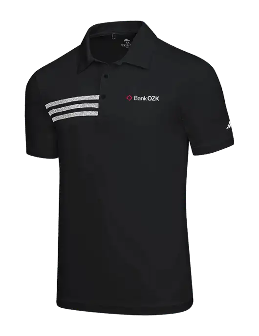 Adidas Black 3 Stripes Chest Polo w/Bank OZK Logo