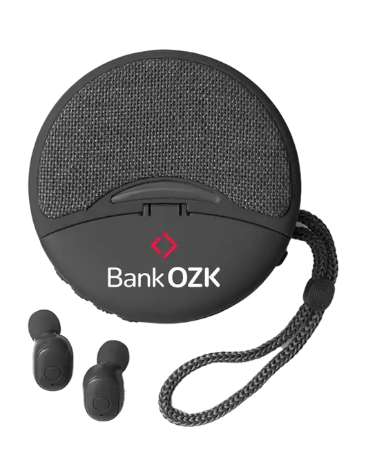 Duo Black Wireless Earbuds & Speaker w/Bank OZK Logo