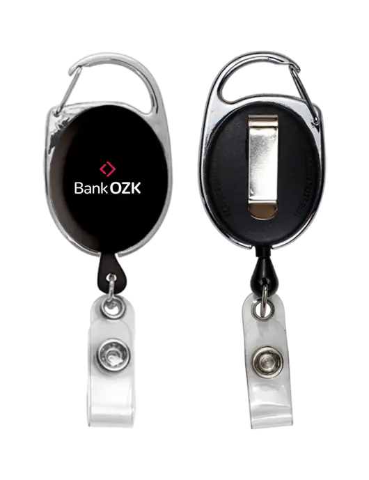 Black Carabiner Style Badge Reel and Badge Holder w/Bank OZK Logo
