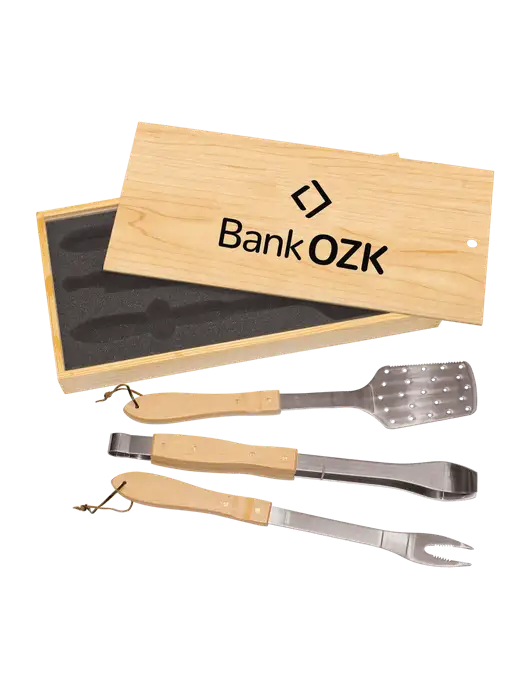 Wood BBQ Gift Set w/Bank OZK Logo