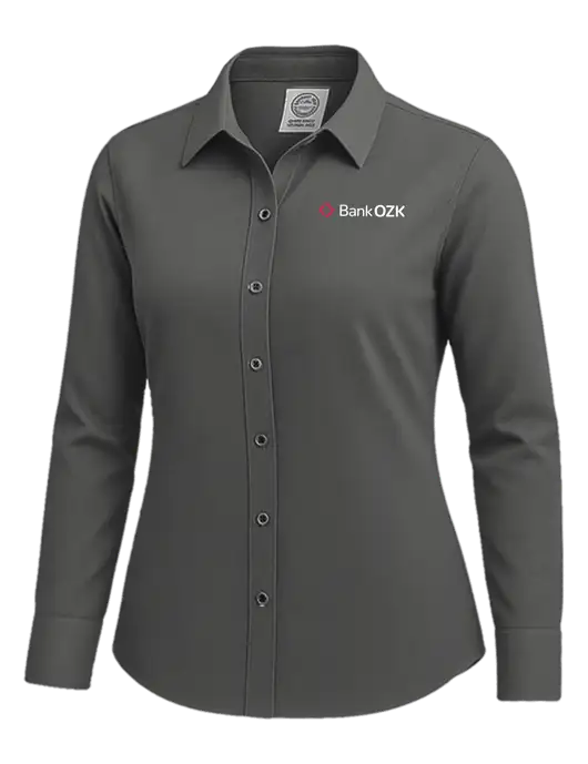 Brooks Brothers Womens Dark Grey Wrinkle-Free Stretch Nailhead Shirt w/Bank OZK Logo