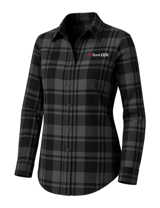 Womens Medium Grey/Black Plaid Flannel Tunic w/Bank OZK Logo