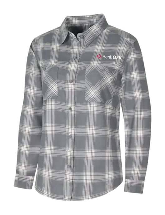 Womens Medium Grey/Cream Plaid Flannel Shirt w/Bank OZK Logo