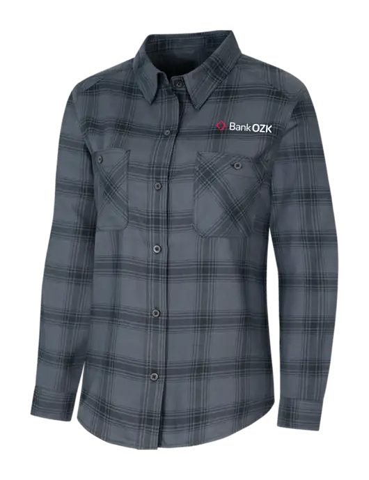 Womens Grey/Black Plaid Flannel Shirt w/Bank OZK Logo
