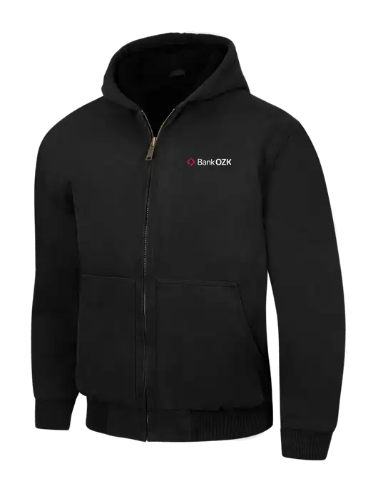 CornerStone Black Washed Duck Cloth Insulated Hooded Work Jacket w/Bank OZK Logo