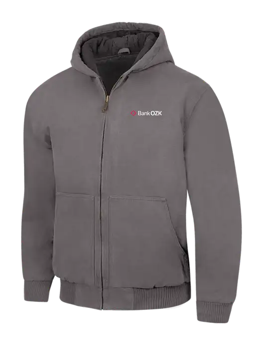 CornerStone Medium Grey Washed Duck Cloth Insulated Hooded Work Jacket w/Bank OZK Logo