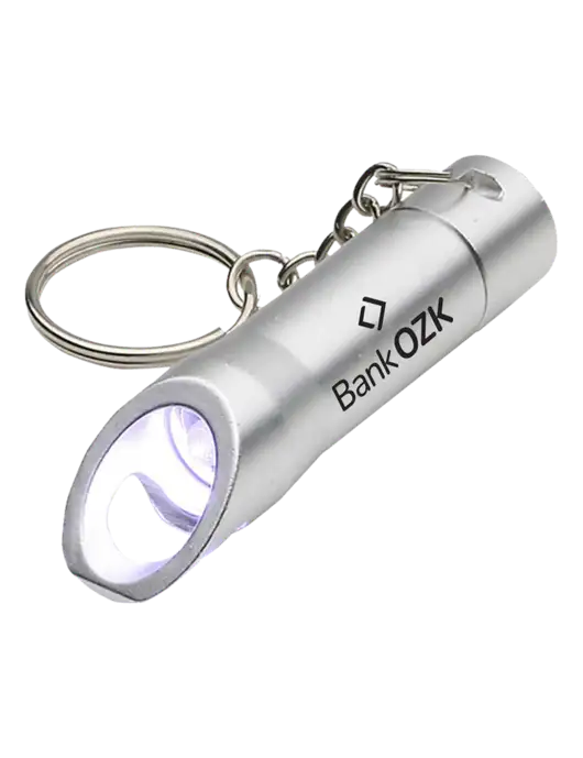 Silver Pocket LED Flashlight with Bottle Opener & Keychain w/Bank OZK Logo