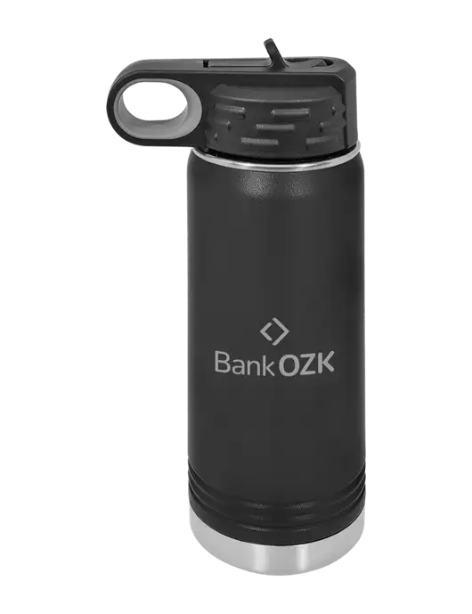 Polar Camel 20 oz Powder Coated Black Vacuum Insulated Water Bottle w/Bank OZK Logo