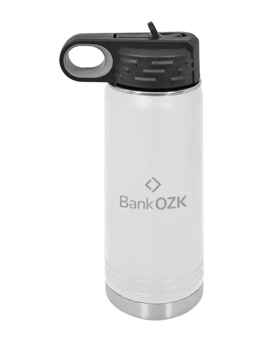 Polar Camel 20 oz Powder Coated White Vacuum Insulated Water Bottle w/Bank OZK Logo