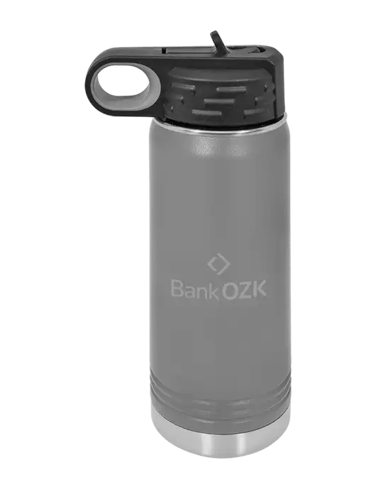Polar Camel 20 oz Powder Coated Grey Vacuum Insulated Water Bottle w/Bank OZK Logo
