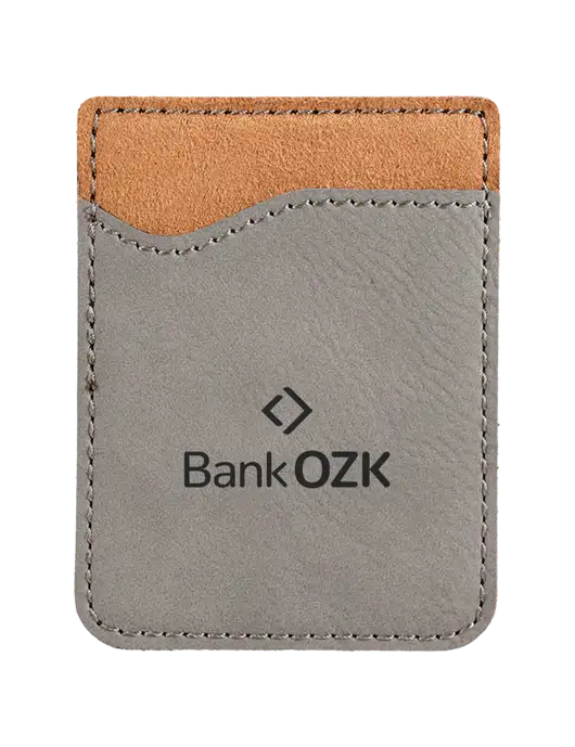 Grey Laserable Leatherette Phone Wallet w/Bank OZK Logo