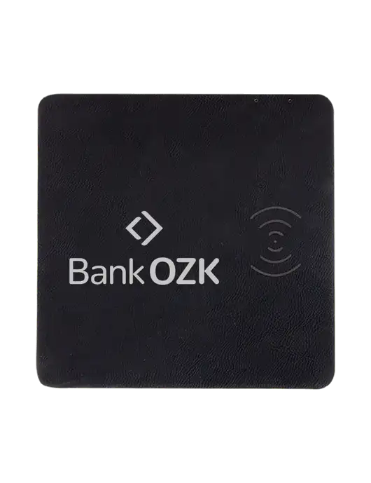 Black Laserable Leatherette Phone Charging Mat w/Bank OZK Logo