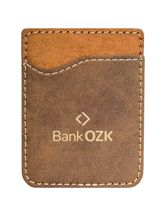 Rustic Laserable Leatherette Phone Wallet w/Bank OZK Logo