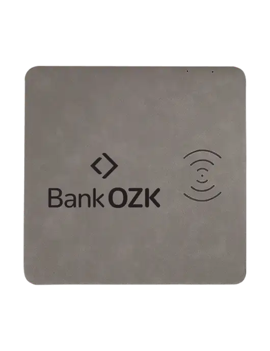 Grey Laserable Leatherette Phone Charging Mat w/Bank OZK Logo