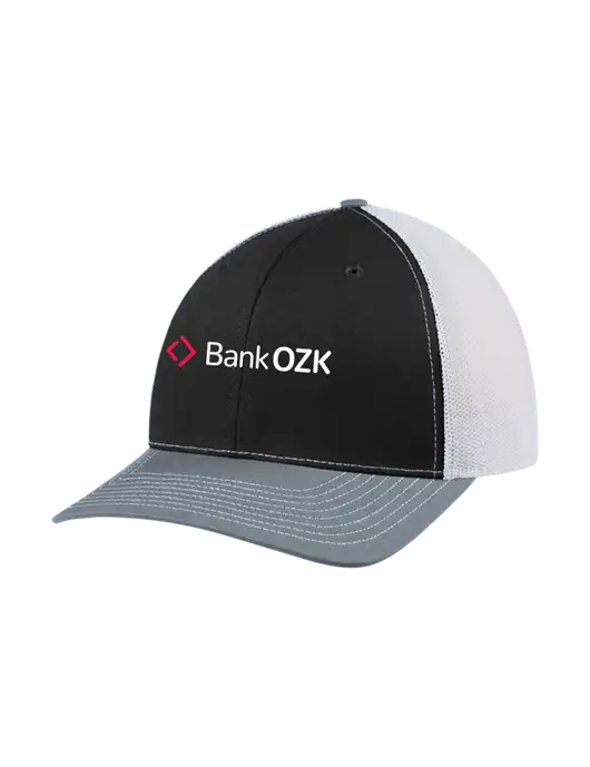 Richardson Adjustable Snapback Original 112 Trucker Cap Black/Light Heather Grey/White Mesh w/Bank OZK Logo
