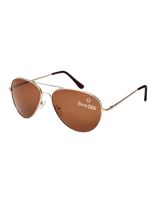 Aviator Coffee Brown with Gold Sunglasses  w/Bank OZK Logo