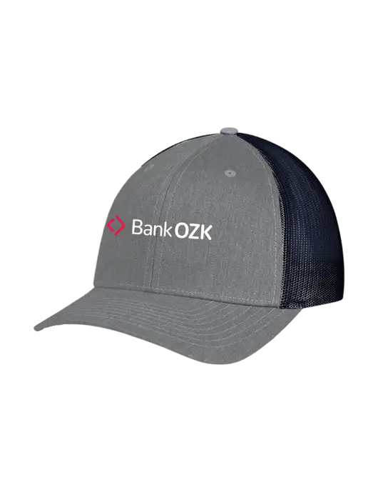 Richardson Adjustable Snapback Original 112 Trucker Cap Heather Grey w/Navy Mesh w/Bank OZK Logo