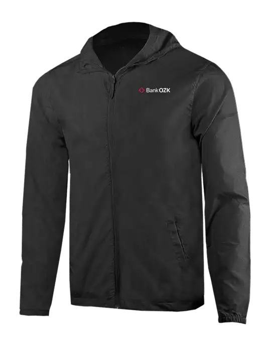 Rainy Day Ultra Lightweight Black Windbreaker Full-Zip Jacket w/Bank OZK Logo