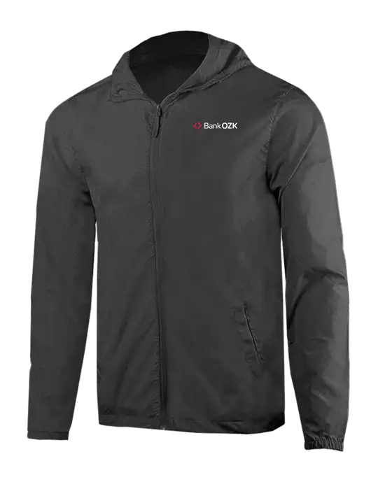 Rainy Day Ultra Lightweight Dark Grey Windbreaker Full-Zip Jacket w/Bank OZK Logo