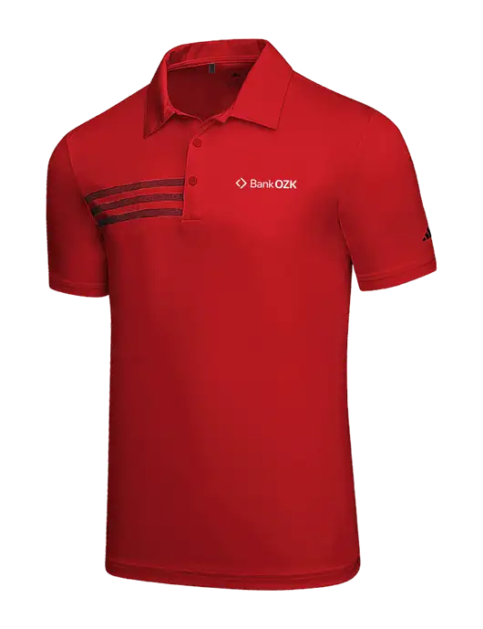 Adidas Red 3 Stripes Chest Polo w/Bank OZK Logo