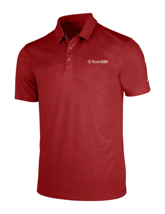 NIKE Red Dri-Fit Embossed Tri-Blade Polo w/Bank OZK Logo