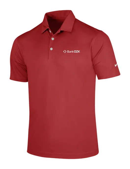 NIKE Red Dri-Fit Vertical Mesh Polo w/Bank OZK Logo