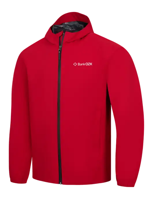Red Essential Rain Jacket w/Bank OZK Logo