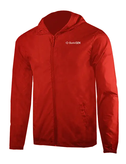 Rainy Day Ultra Lightweight Red Windbreaker Full-Zip Jacket w/Bank OZK Logo