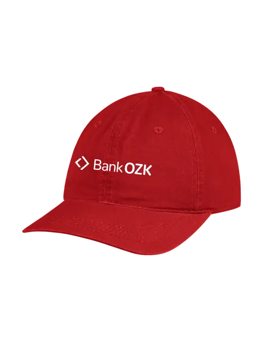 Garment Washed Unstructured Twill Red Cap w/Bank OZK Logo