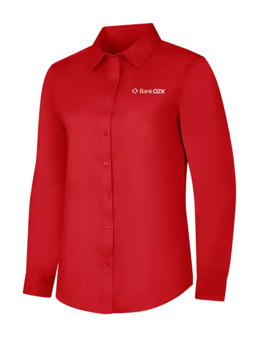 Red Womens Long Sleeve Superpro React Twill Shirt w/Bank OZK Logo