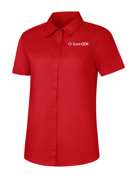 Womens Red Short Sleeve Superpro React Twill Shirt w/Bank OZK Logo