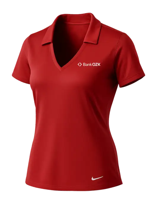 NIKE Red Womens Dri-Fit Vertical Mesh Polo w/Bank OZK Logo