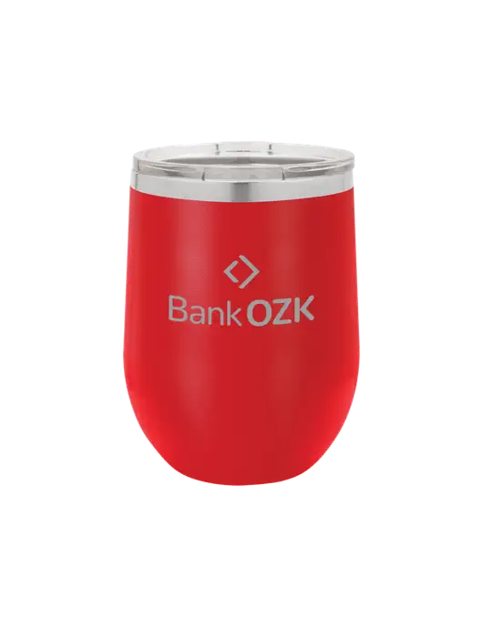 Polar Camel 12 oz Powder Coated Red Vacuum Insulated Stemless Wine Tumbler w/Bank OZK Logo
