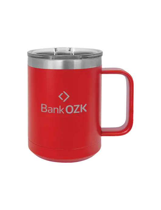 Polar Camel 15 oz Powder Coated Red Vacuum Insulated Mug with Slider Lid w/Bank OZK Logo