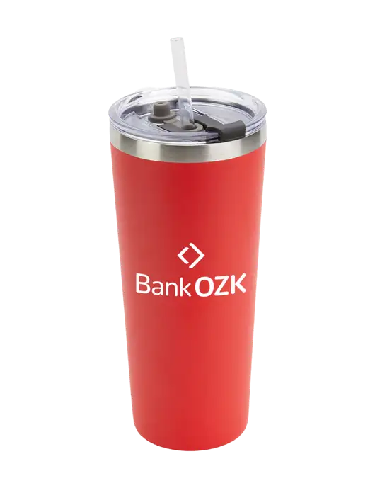 Brighton Red 20 oz Insulated Tumbler & Straw w/Bank OZK Logo