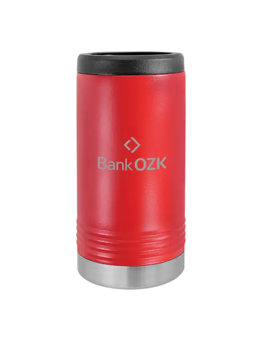 Polar Camel Powder Coated Red Vacuum Insulated Slim Beverage Holder w/Bank OZK Logo