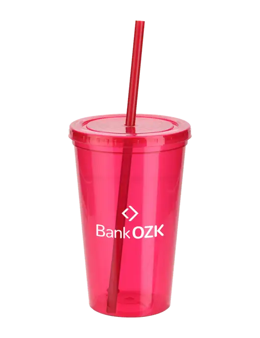 Sorrento Red 16 oz Tumbler with Lid & Straw w/Bank OZK Logo